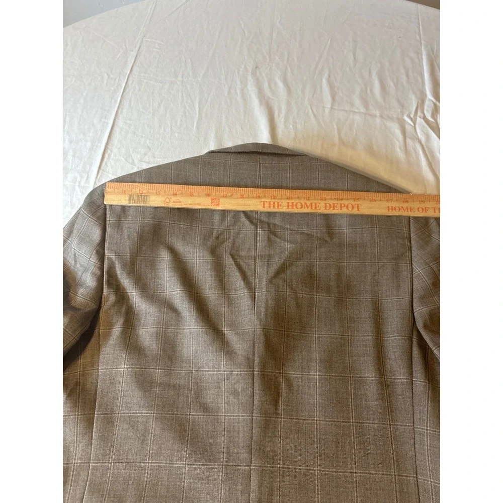 Tasso Elba Blazer Mens 38L Brown Windowpane Plaid 3-Button Sport Coat‎